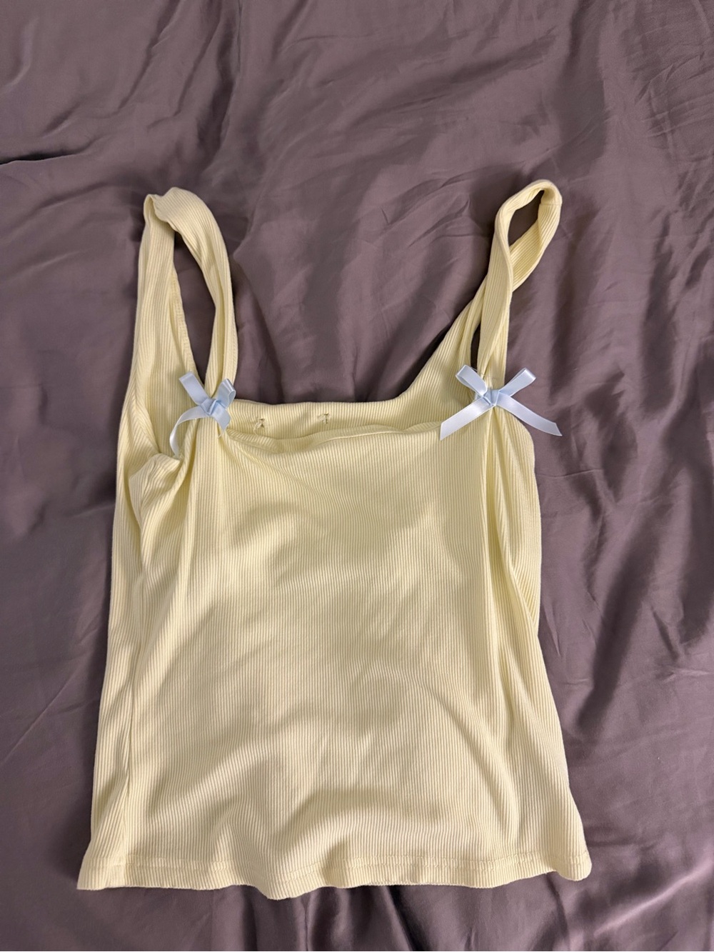 Edikted Yellow Ribbed Tank Top with Bow Straps